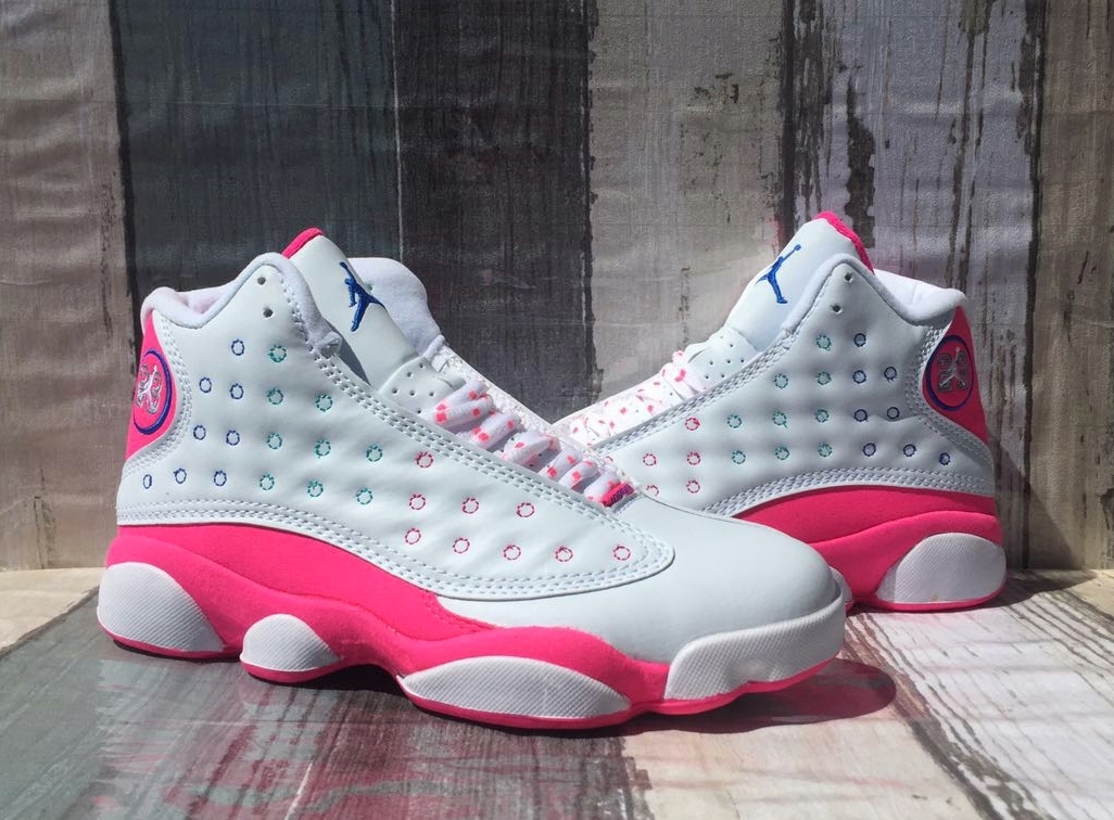 2020 Women Air Jordan 13 Easter Eggs White Peach Shoes